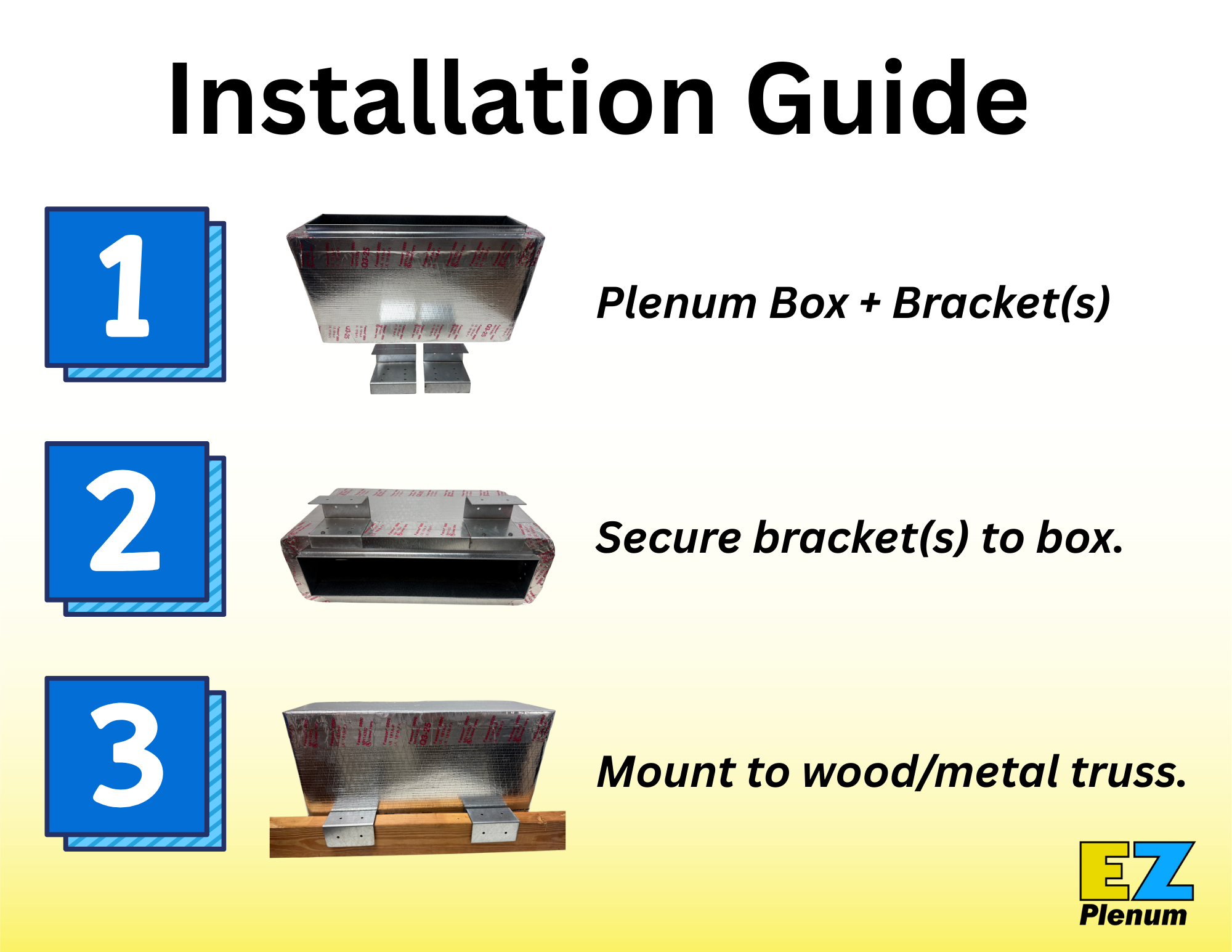 Bracket installation guide for linear plenum boxes.